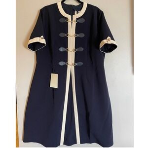 The Fox Group X Jessakae Grace Dress 2X Navy Blue Cream Gold Trim Detail NWT